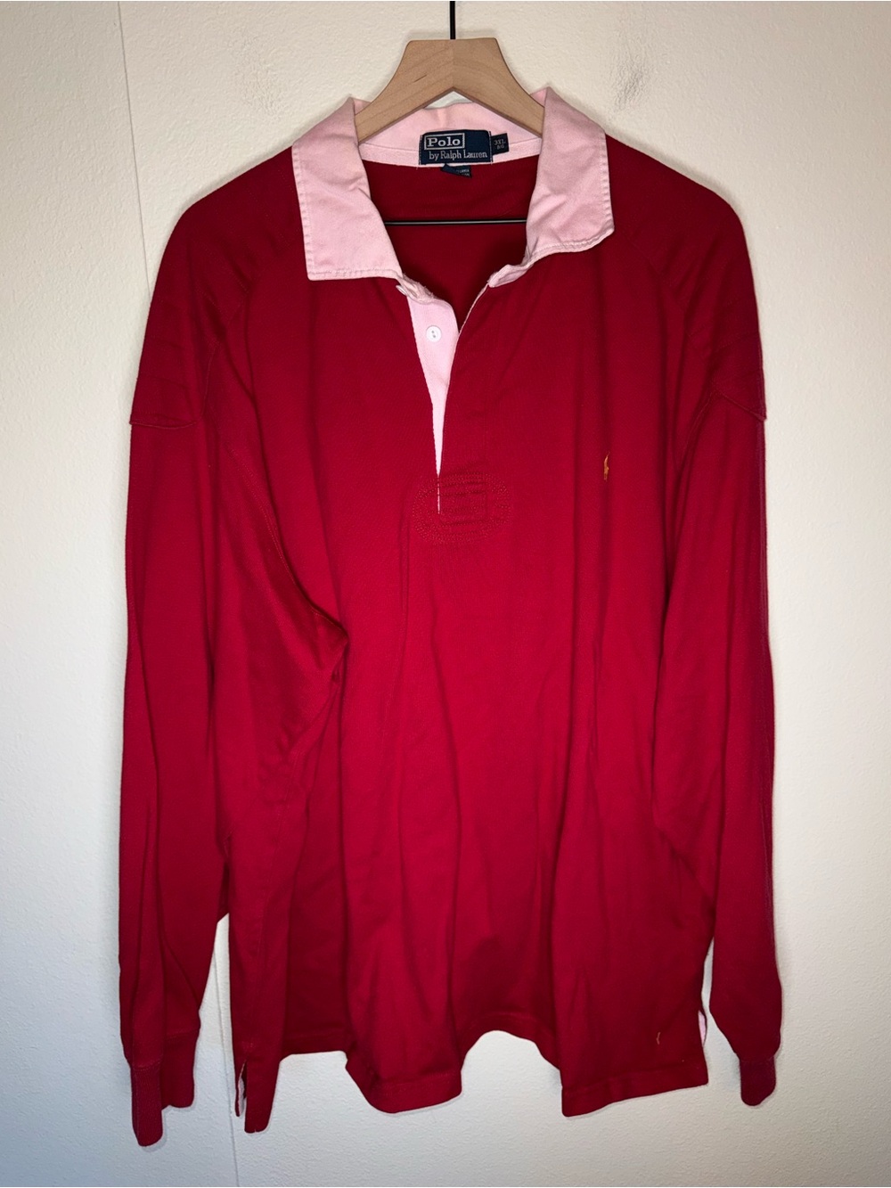 POLO RALPH LAUREN Preppy Cotton Rugby Collared long sleeve pink and red shirt 3X